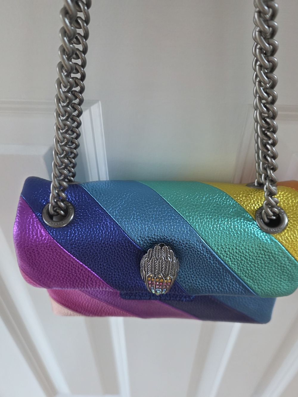 Kurt Geiger Rainbow Metallic Diagonal Stripe Mini Shoulder Bag - Picture 5 of 8